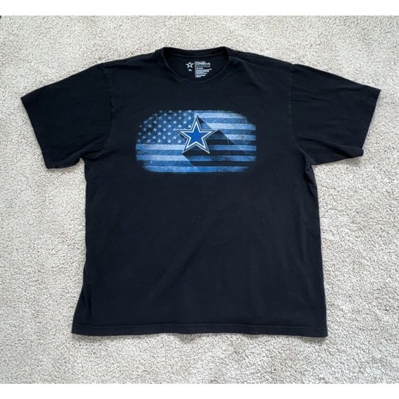 Dallas Cowboys Authentic Mens T-Shirt XL Black Short Sleeve Crew Neck Flag Star - Picture 1 of 9